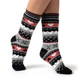 Ladies Soul Warming Dual Layer Slipper Socks - Black & Coral