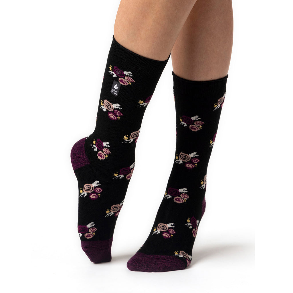 Ladies Ultra Lite Murcia Floral Socks - Black – Heat Holders