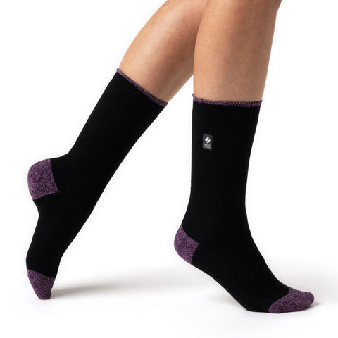 Ladies Ultra Lite Oia Heel & Toe Socks - Black & Purple