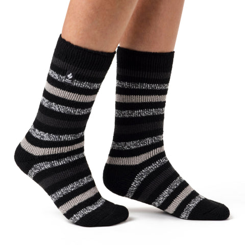 Ladies Original Rosebud Stripe Socks - Black