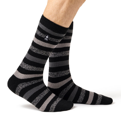 Mens Lite Split Medium Stripe Socks - Black