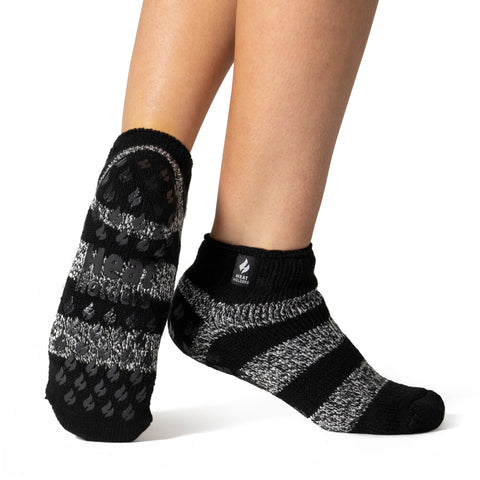 Ladies Original Valencia Stripe Ankle Slipper Socks - Black/White