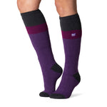 Ladies Original Long Ski & Snow Sports Socks - Charcoal, Fuchsia & Purple