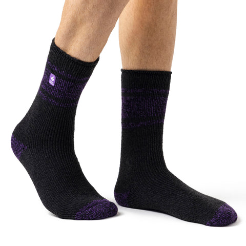 Mens Original Athens Stripe Socks - Charcoal & Purple