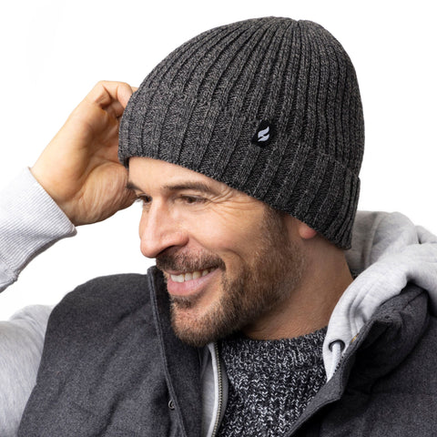 Mens Lawson Turn Over Cuff Ribbed Hat - Charcoal