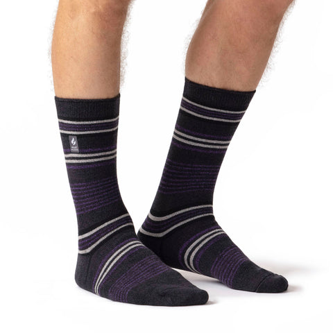 Mens Ultra Lite Santiago Stripe Socks - Charcoal