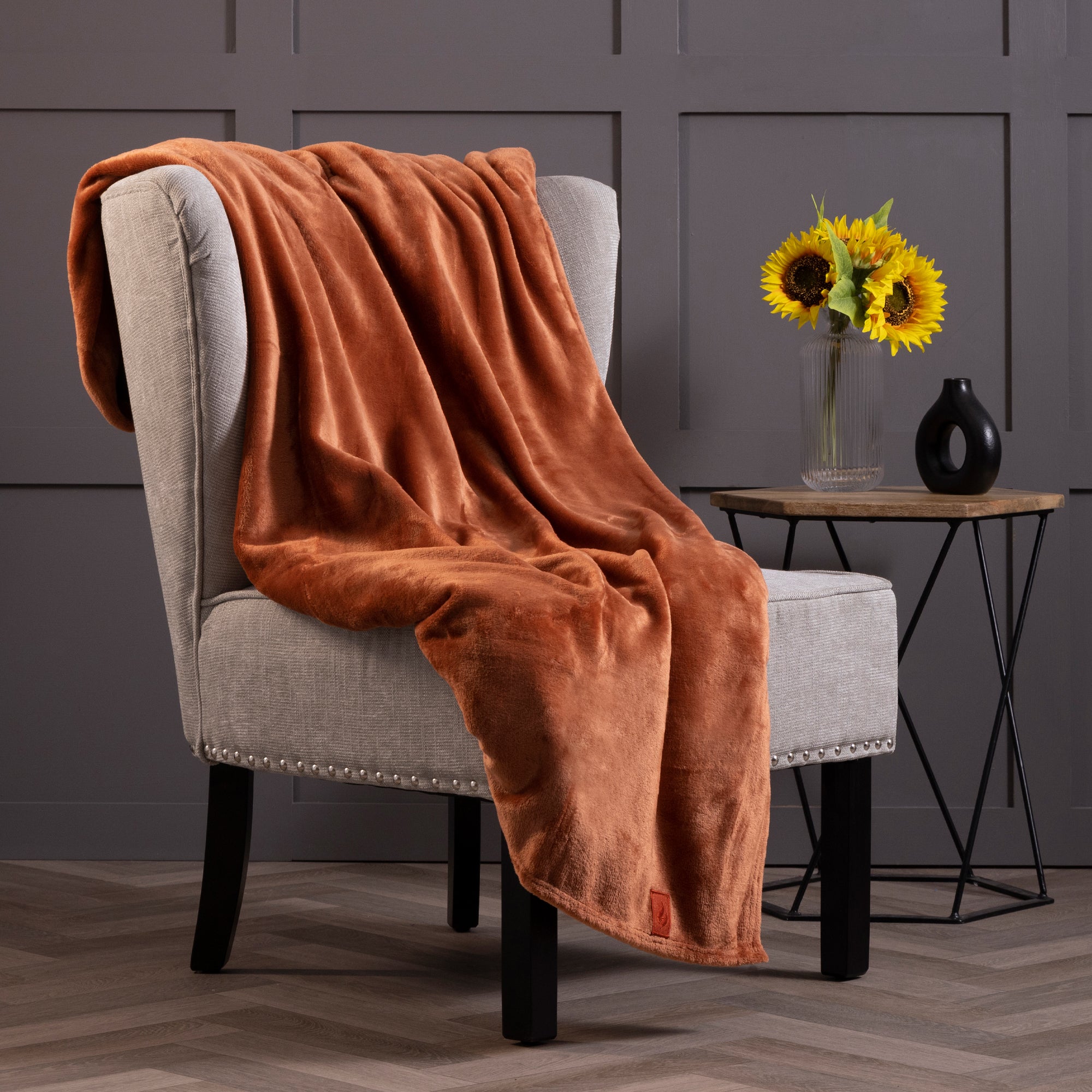 Luxury Fleece Thermal Blanket Throw Copper Heat Holders