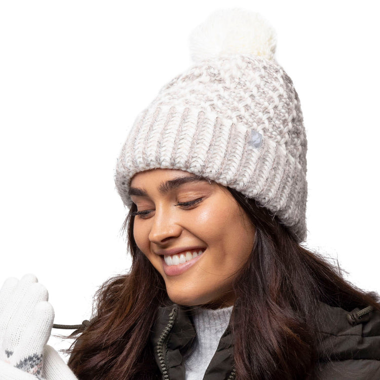 Ladies Lund Pom Pom Hat - Coral & Cream