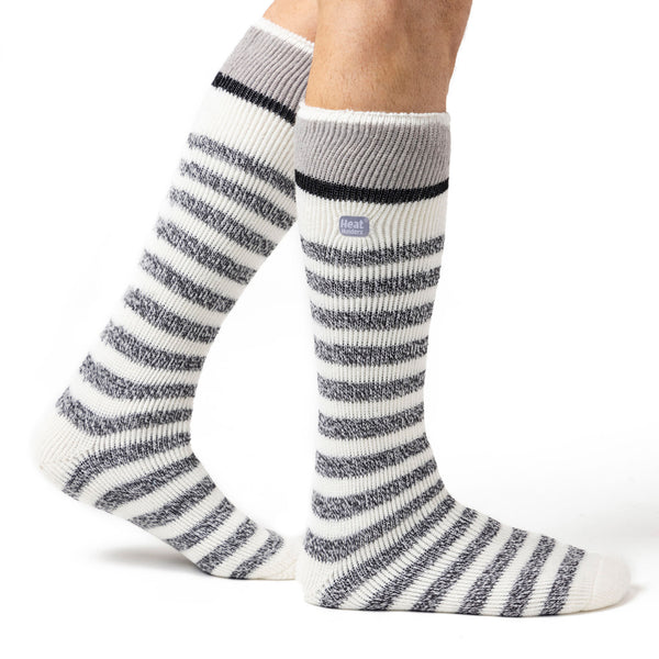 Mens Original Extra Long Ski & Snow Sports Socks - Cream Stripe