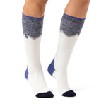 Ladies Ultra Lite Long Ski & Snow Sports Socks - Cream & Blue Zig Zag