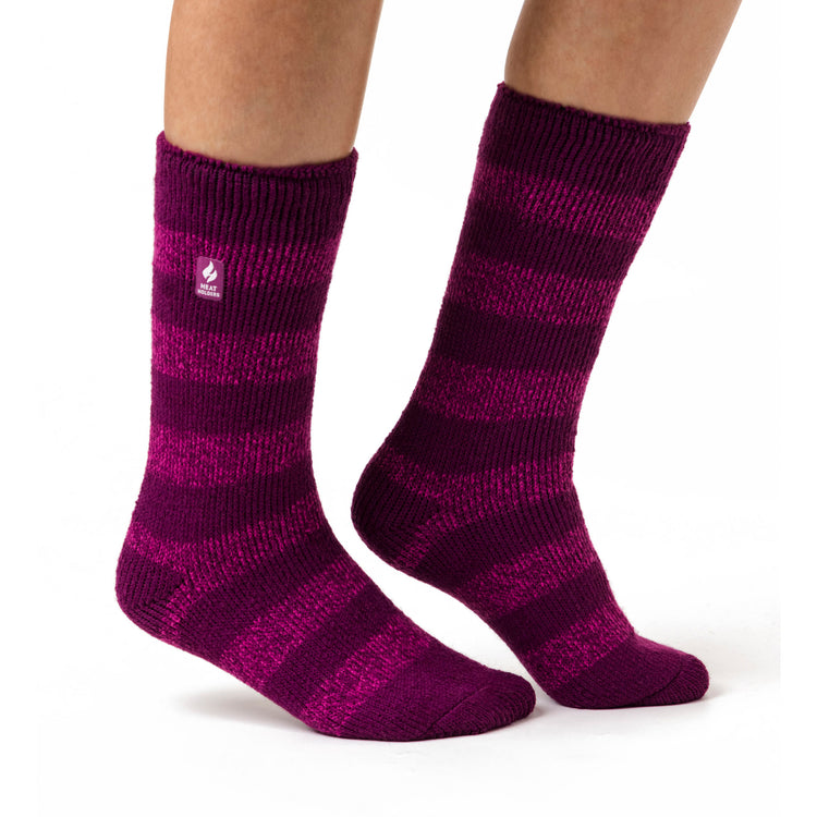 Ladies Original Tuscany Chunky Stripe Socks - Deep Fuchsia & Berry