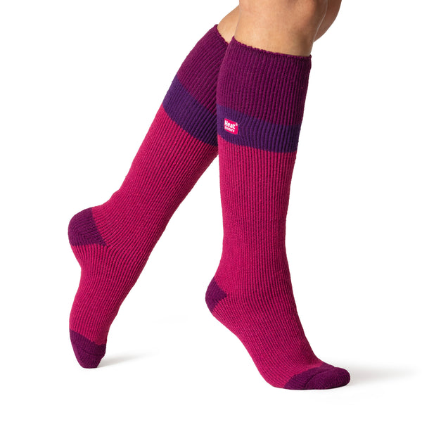 Ladies Original Long Ski & Snow Sports Socks - Fuchsia, Purple & Raspberry