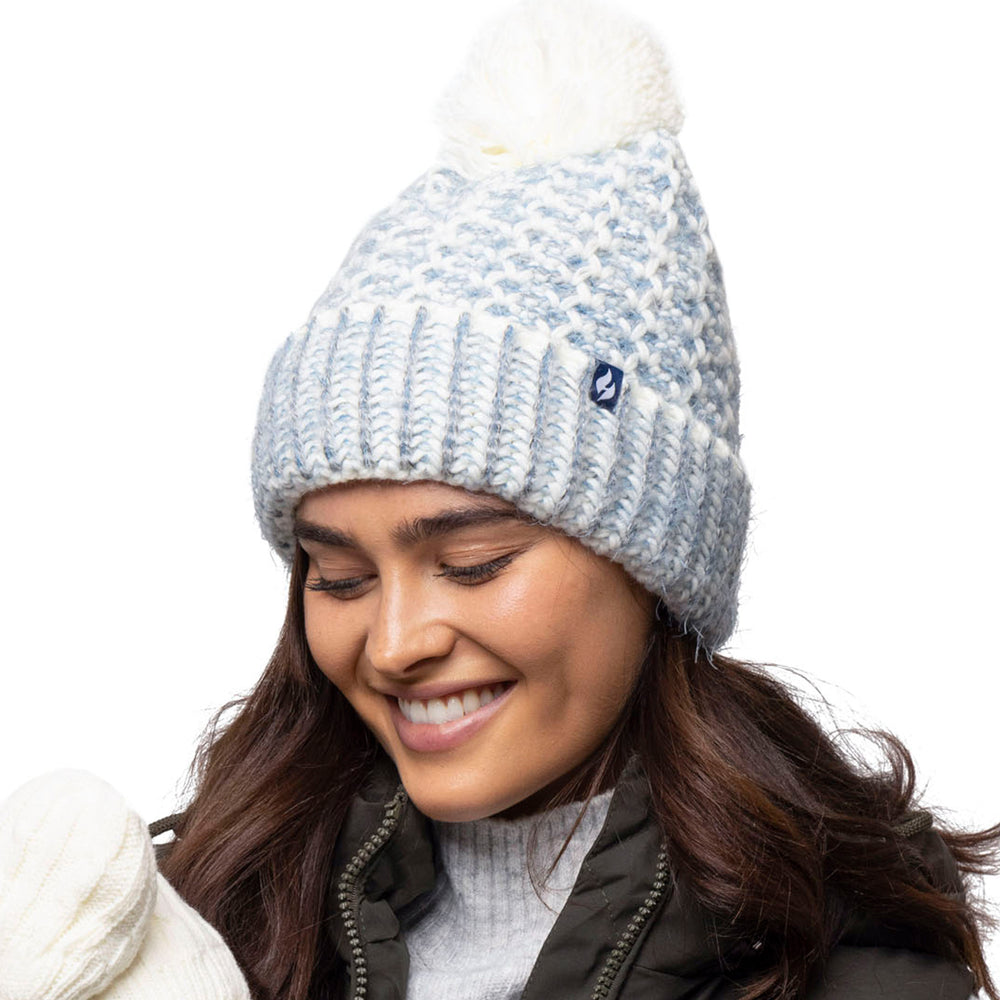 Ladies Lund Pom Pom Hat - Denim & Cream