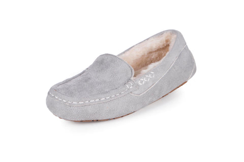 Ladies Memory Foam Slippers Grey with Durable Sole