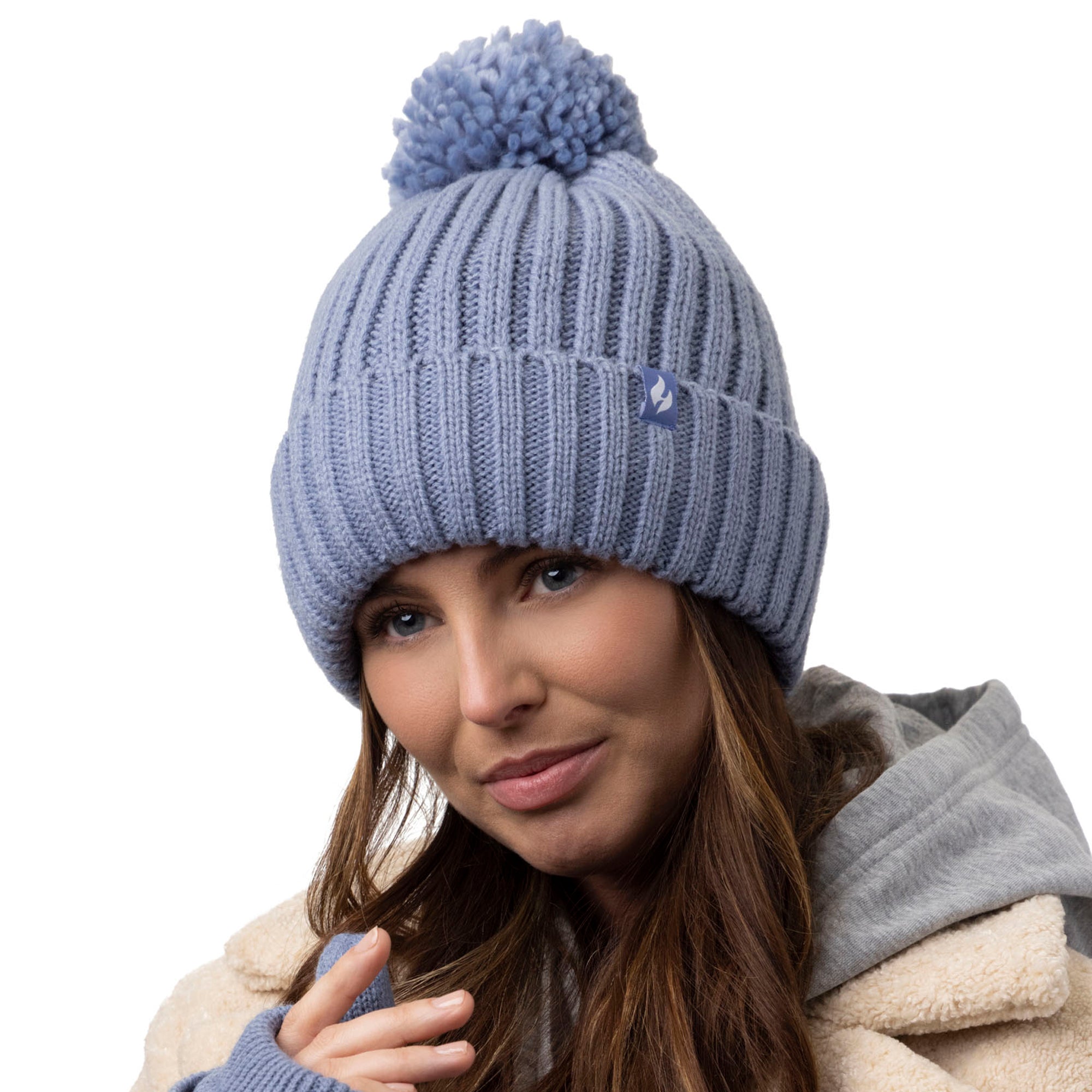 Ladies Arden Pom Pom Hat Dusky Blue Heat Holders