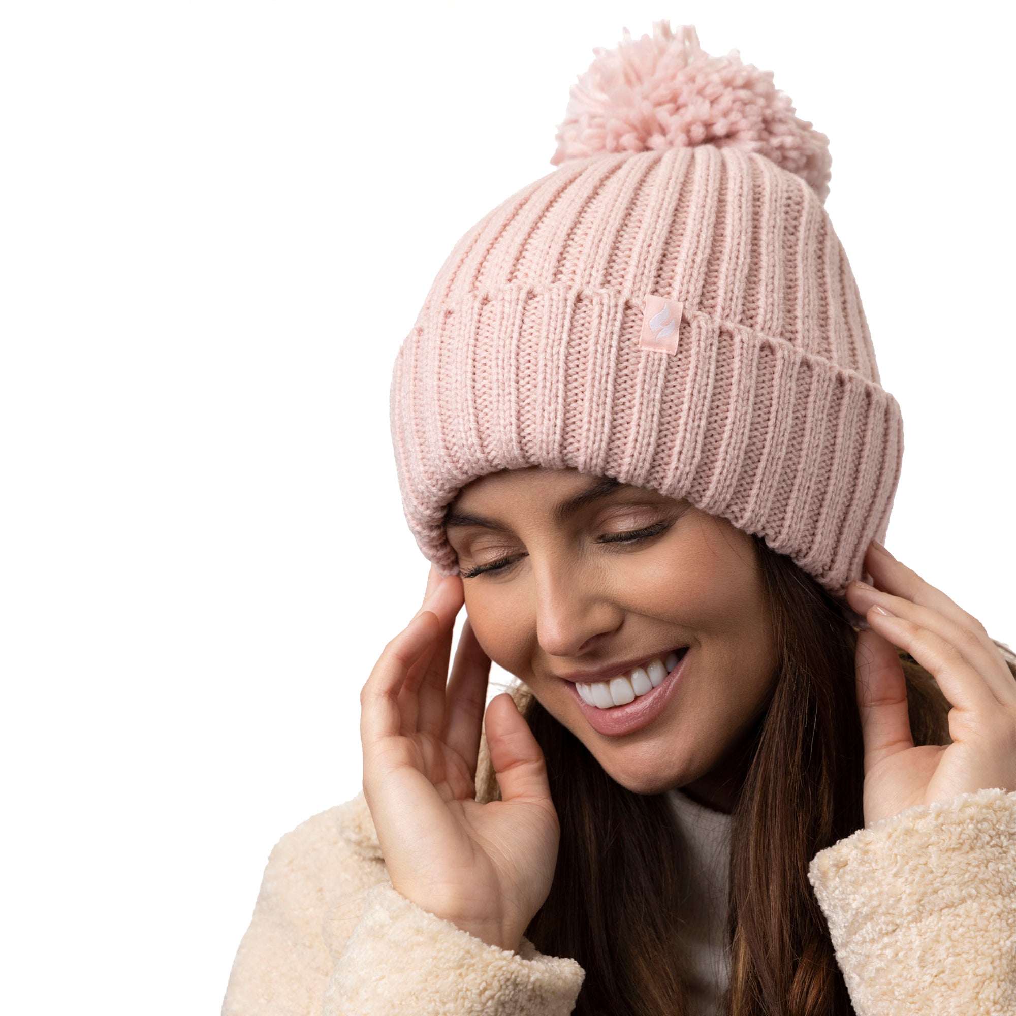 Ladies pink pom pom hat on sale