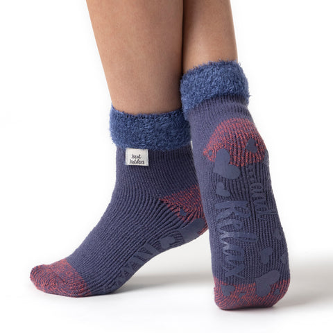 Ladies Original Lounge Socks with Comfy Feather Top - Muted Blue & Pink