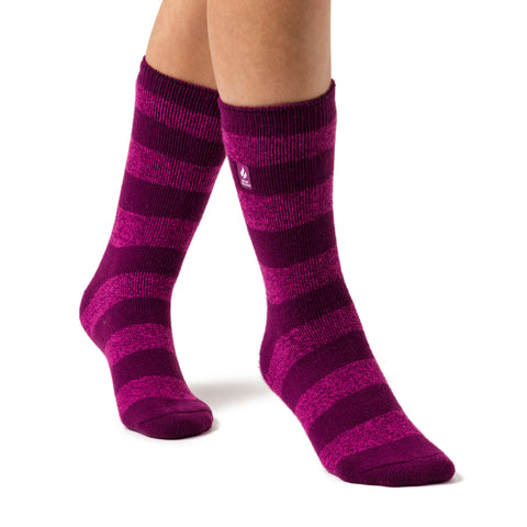 Ladies Lite Bologna Chunky Stripe Socks - Fuchsia & Berry