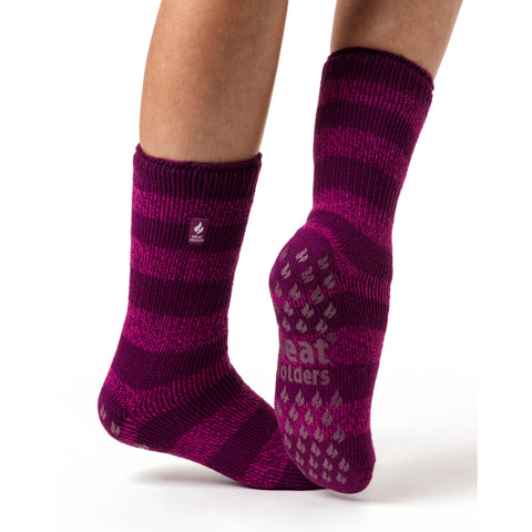 Ladies Original Seville Stripe Slipper Socks - Deep Fuchsia & Berry