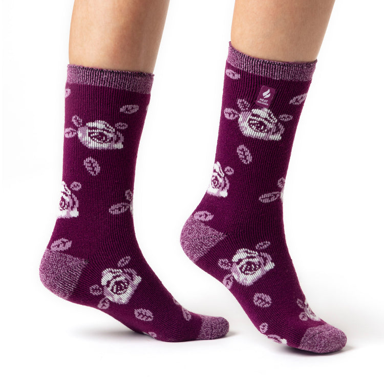 Ladies Lite Rome Floral Socks - Purple