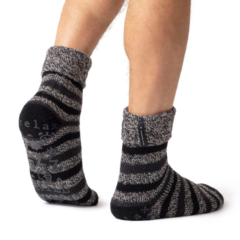 Mens Original Whitaker Lounge Socks with Rib Top - Black Stripe
