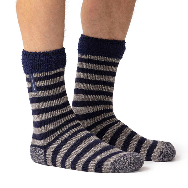 Mens Original Lumi Sleep Socks with Feather Top - Navy & Grey