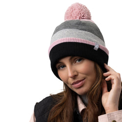 Ladies Alps Stripe Hat - Grey & Pink