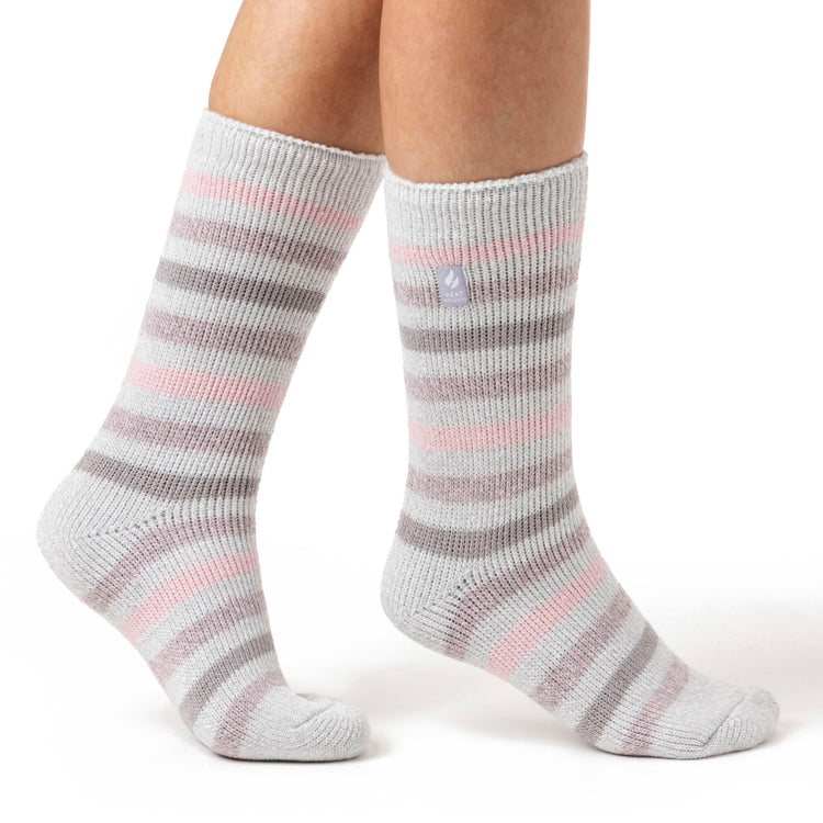 Ladies Original Rosebud Stripe Socks - Grey & Pink