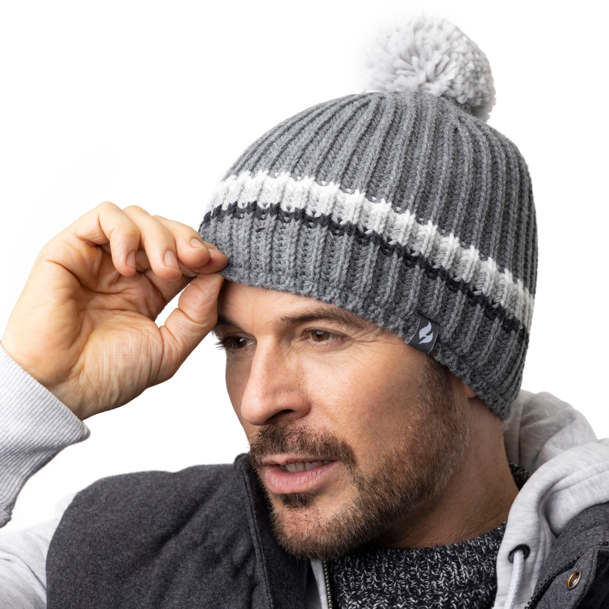 Mens Derwent Bobble Hat Grey Heat Holders