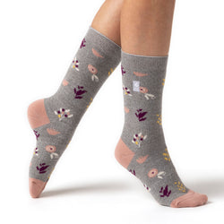 Ladies Ultra Lite Sidari Floral Socks - Grey