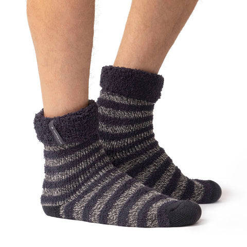 Mens Original Olwen Sleep Socks with Feather Turnover Top - Charcoal & Grey