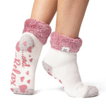 Ladies Original Lounge Socks with Turnover Feather Top - Pink & Cream