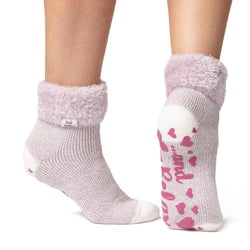 Ladies Original Lounge Socks with Turnover Feather Top - Mauve & Cream