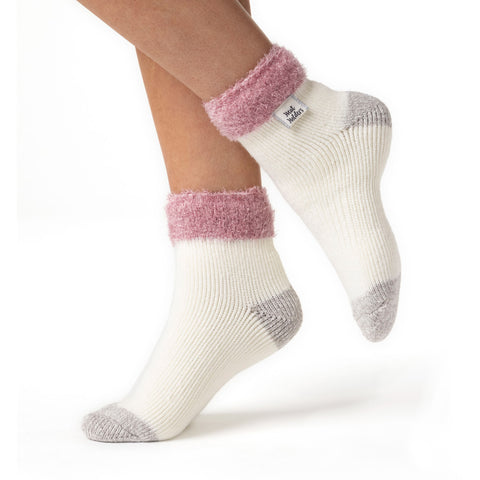 Ladies Original Sleep Socks with Feather Top - Pink & Cream