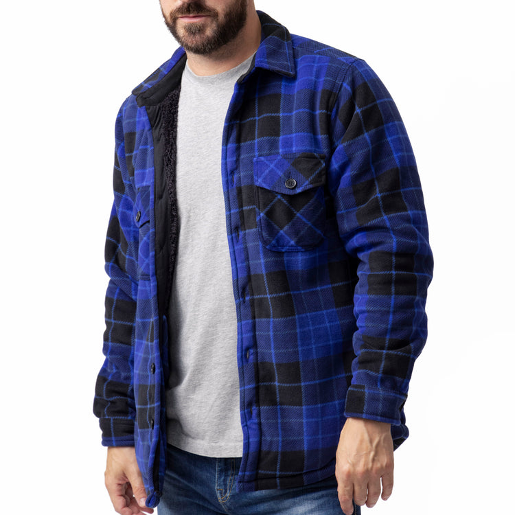 Mens Plaid Lumberjack Shirt Jacket - Cobalt Black