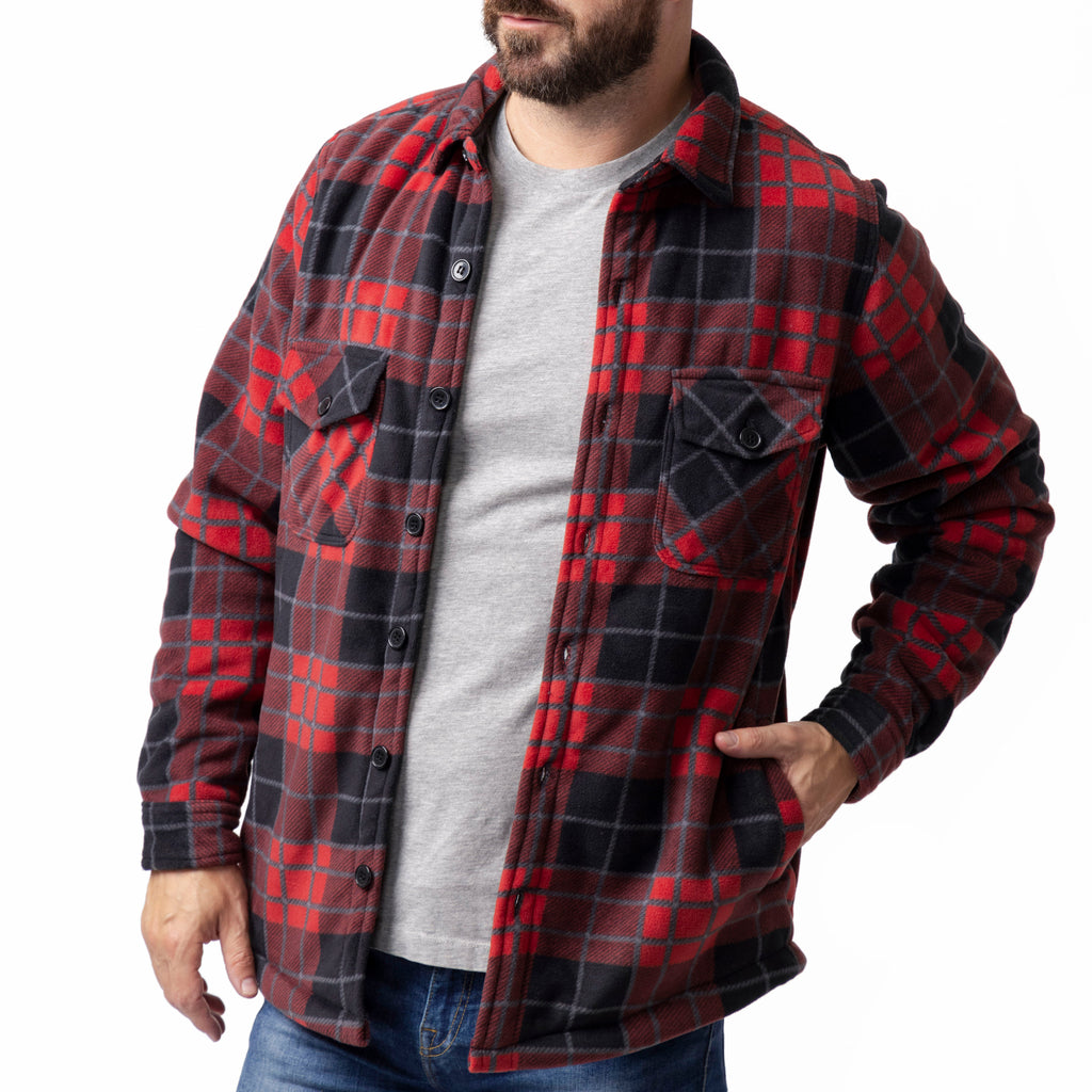 Mens Plaid Lumberjack Shirt Jacket Crimson Black Heat Holders mens-plaid-lumberjack-shirt-jacket-crimson-black-heat-holders