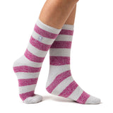 Ladies Lite Bologna Chunky Stripe Socks - Light Grey & Berry
