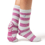 Ladies Original Seville Stripe Slipper Socks - Light Grey & Berry