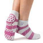Ladies Original Valencia Stripe Ankle Slipper Socks - Light Grey & Berry