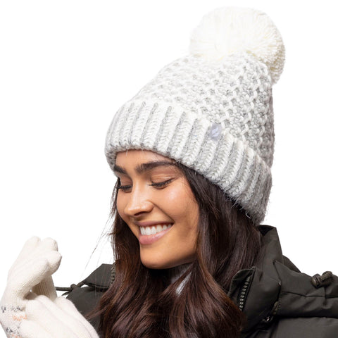 Ladies Lund Pom Pom Hat - Light Grey & Cream