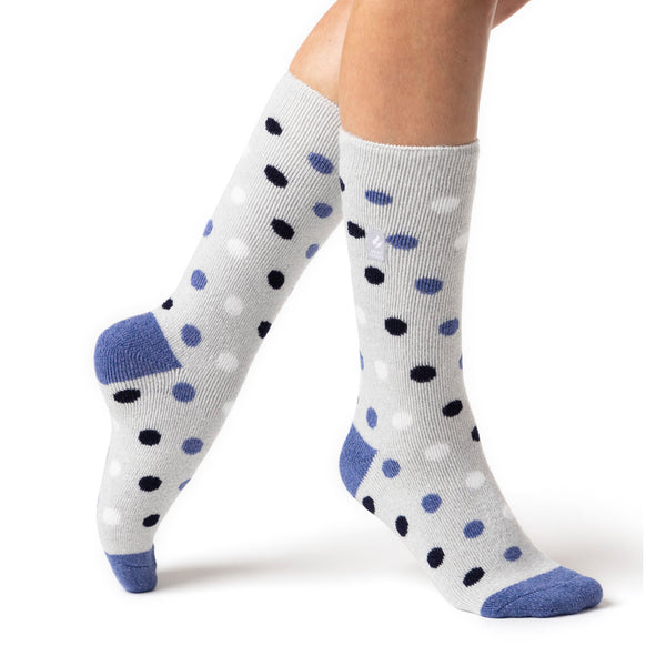 Ladies Lite Malaga Dots Socks - Light Grey & Denim