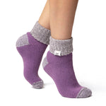 Ladies Original Sleep Socks with Turnover Rib Top - Lilac & Grey