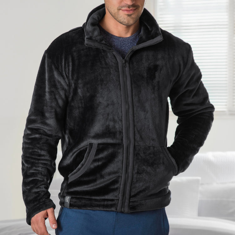 Mens Zip Fleece Snugover Jumper - Black