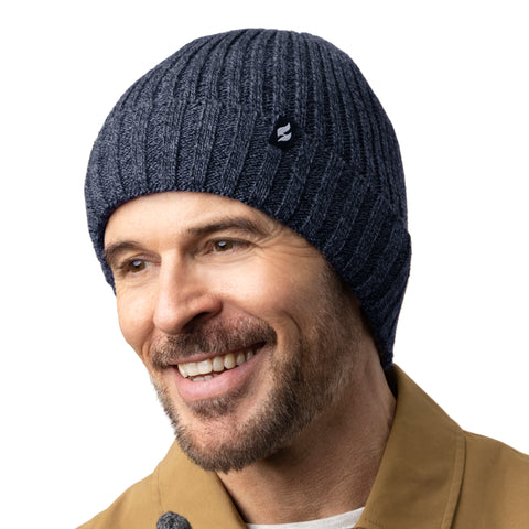 Mens Lawson Turn Over Cuff Ribbed Hat - Navy Twist