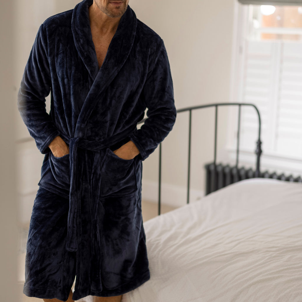 Quality Cotton Dressing Gown for Men | Smart Blue Stripe | Made in Britain  | PJ Pan