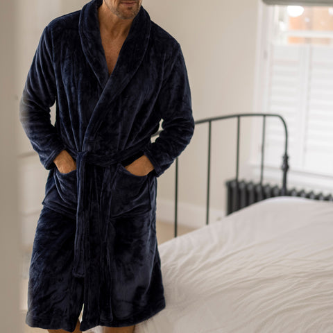 Mens Thermal Dressing Gown - Navy