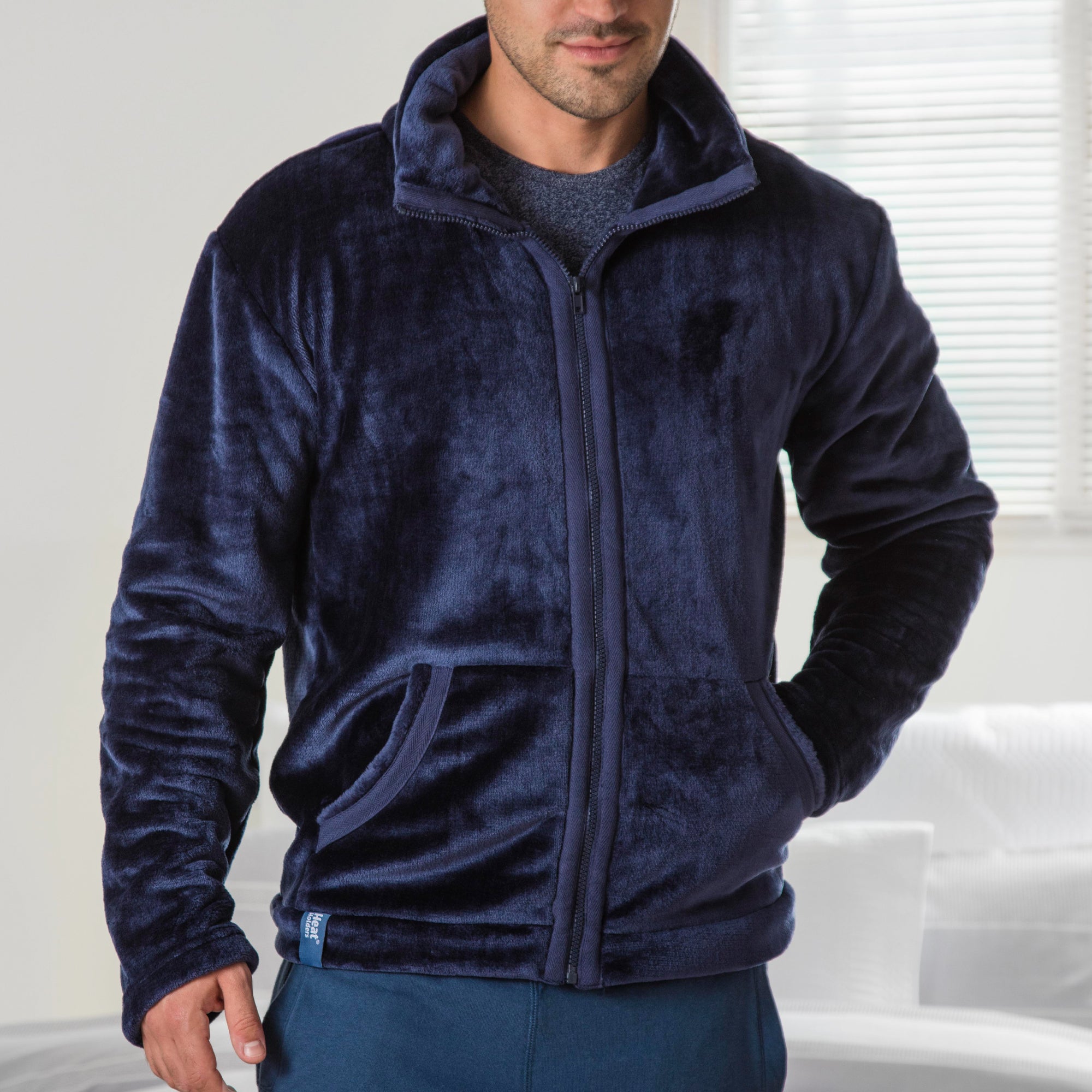 Mens Zip Fleece Snugover Jumper Navy Heat Holders