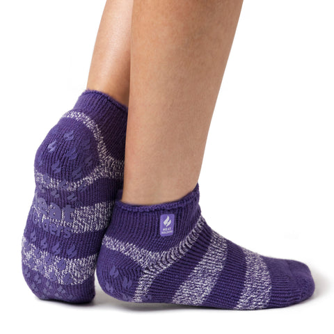 Ladies Original Valencia Stripe Ankle Slipper Socks - Mulberry Purple & White