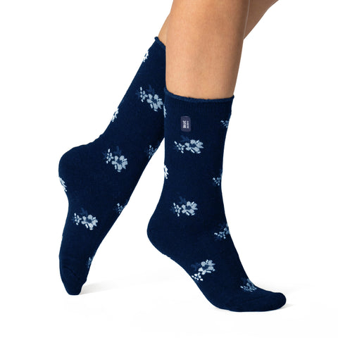 Ladies Ultra Lite Bellis Floral Socks - Navy