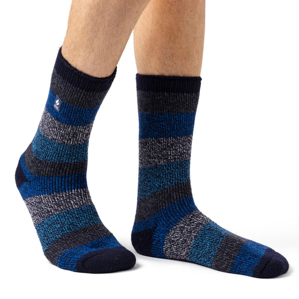 Mens Original Milan Thick Twist Stripe Socks - Navy & Blue